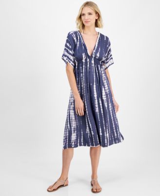 Raviya - Women's Tie-Dyed Braid-Trim V-Neck Cover-Up Dress
