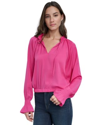 DKNY Jeans - Women's Smocked-Cuff Raglan-Sleeve Blouse
