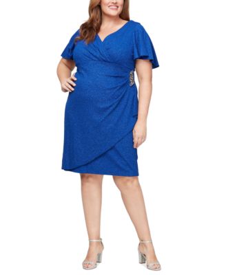 SL Fashions - Plus Size Shimmer-Knit Surplice Dress