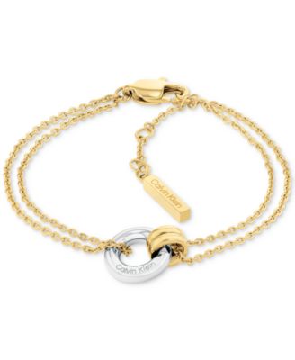 Calvin Klein - Two-Tone Stainless Steel Logo Ring Double Chain Bracelet