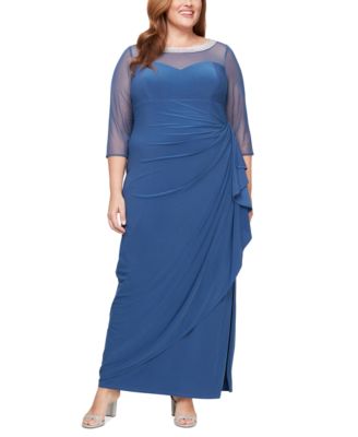 Alex Evenings - Plus Size Illusion-Trim Ruffled Gown
