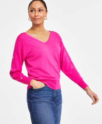 I.N.C. International Concepts - Women's Double V-Neck Rhinestone-Sleeve Top