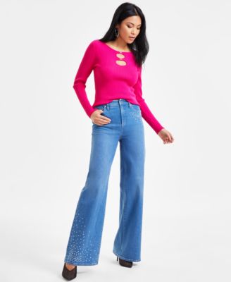 I.N.C. International Concepts - Women's Wide-Leg Rhinestone Denim Jeans