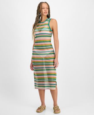 Miken - Juniors' Striped Low-Back Dress Swim Cover-Up, Exclusively at Macy's