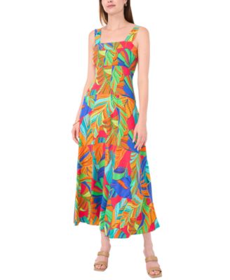 MSK - Women's Printed Square-Neck Sleeveless Maxi Dress