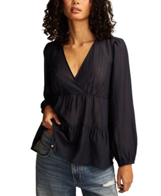Lucky Brand - Women's Striped Ruffle V-Neck Blouse