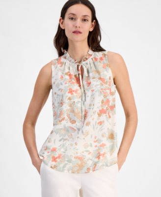 Anne Klein - Women's Floral-Print Ruffle-Collar Blouse