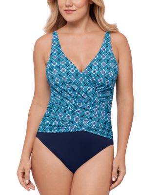 Swim Solutions - Women's Surplice Tummy-Control One-Piece Swimsuit, Exclusively at Macy's