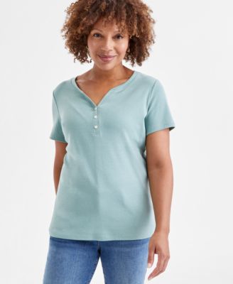 Style & Co - Women's Short-Sleeve Cotton Henley Top