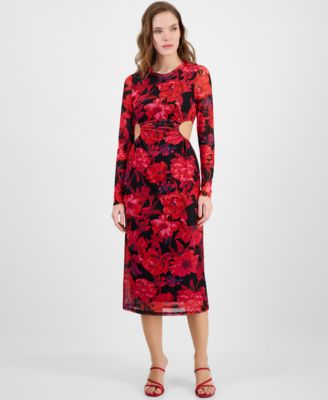 14th Place - Juniors' Floral Side-Cutout Midi Dress
