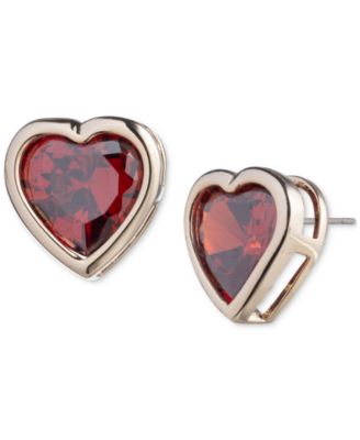 Givenchy - Gold-Tone Red Cubic Zirconia Heart Stud Earrings