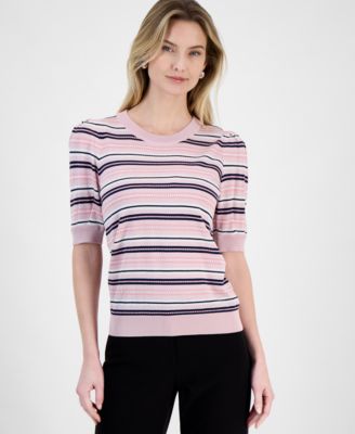 T Tahari - Women's Striped Puff-Sleeve Top