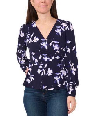Sam & Jess - Women's Floral Surplice-Neck Long-Sleeve Wrap Top