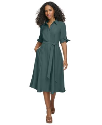 Calvin Klein - Petite Tie-Front Short-Sleeve Tie-Waist Dress