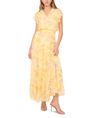 1.STATE - Women's Tiered Floral-Print Flutter-Sleeve Maxi Dress