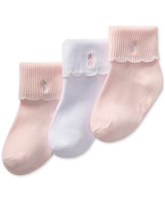 Polo Ralph Lauren - Baby Girls Polo Baby Scallop Turn-Cuff Socks, 3 Pack