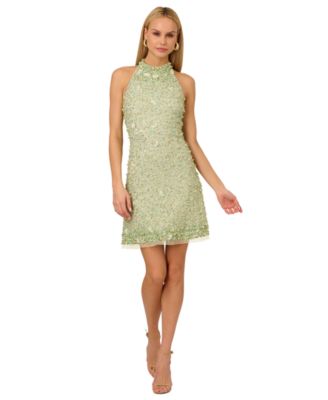 Adrianna by Adrianna Papell - Women's Embellished Halter-Neck Sleeveless Shift Dress
