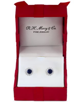 EFFY Collection - Sapphire (1-1/6 ct. t.w.) & Diamond (1/6 ct. t.w.) Halo Stud Earrings in 14k White Gold (Available in Tanzanite, Ruby, & Emerald)