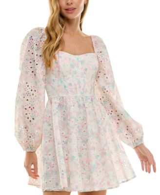 SENI & CADE - Juniors' Printed Eyelet Corset Dress