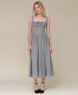 Avec Les Filles - Women's Gingham Drop-Waist Midi Dress