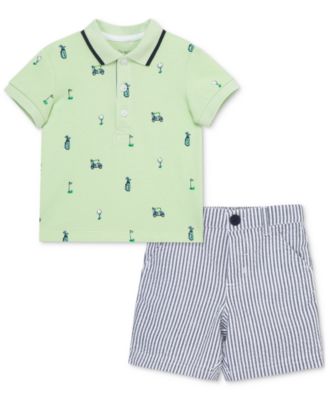 Little Me - Baby Boys Cotton Golf Polo & Striped Shorts Set