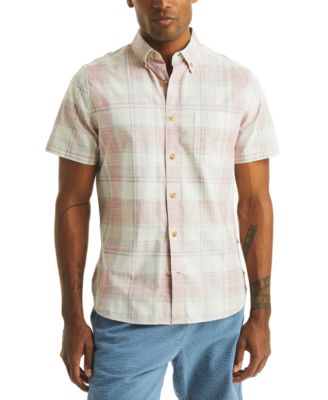 Nautica - Men's Short Sleeve Button-Down Plaid Oxford Shirt
