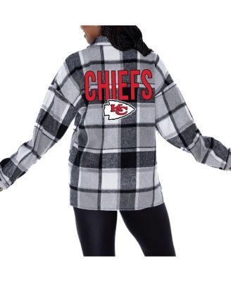 Gameday Couture - Women's  Gray Kansas City Chiefs Fieldside Fun Plaid Button-Up Overshirt