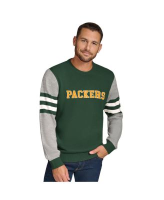 Tommy Hilfiger - Men's  Green/Heather Gray Green Bay Packers Acrylic Crewneck Pullover Sweatshirt