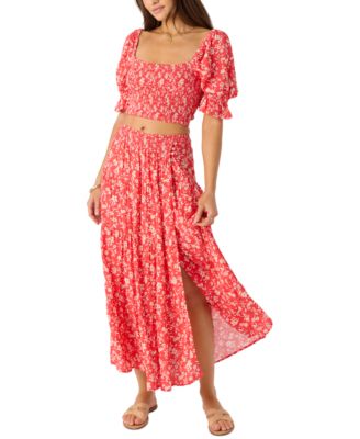 O'Neill - Juniors' Luciana Printed Smocked-Waist Tiered Skirt