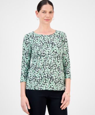 JM Collection - Women's Printed Jacquard 3/4-Sleeve Top, Exclusively at Macy's
