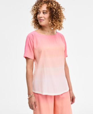 JM Collection - Women's Ombre Crinkle Short-Sleeve Top, Exclusively at Macy's