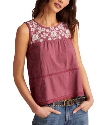 Lucky Brand - Women's Lace-Trim Embroidered Cotton Sleeveless Top
