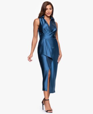 XSCAPE - Women's Collar Sleeveless Sheath Midi Dress