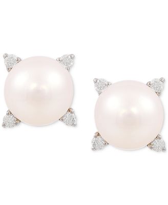 Honora - Cultured Freshwater Pearl (8mm) & Diamond (1/8 ct. t.w.) Stud Earrings in 14k Gold