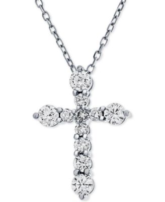 Macy's - Diamond Cross 16"-18" Pendant Necklace (1/2 ct. t.w.) in 14k White Gold or 14K Gold