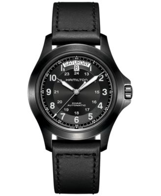Hamilton - Men's Swiss Automatic Khaki Field King Black Leather Strap Watch 40mm