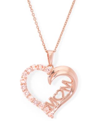 Macy's - Simulated Morganite Mom Heart Pendant 18" Necklace in Rose Gold Plate