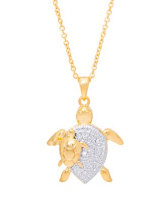 Macy's - Diamond Accent Turtle Pendant 18" Necklace in Fine Gold Plate