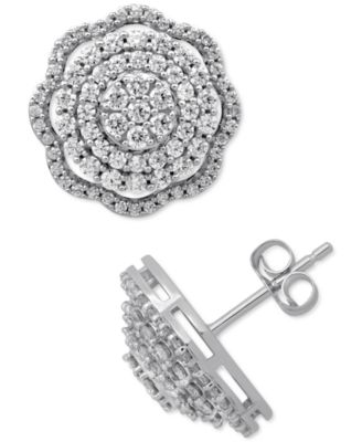 Macy's - Diamond Cluster Scalloped Stud Earrings (1 ct. t.w.) in 10k White Gold