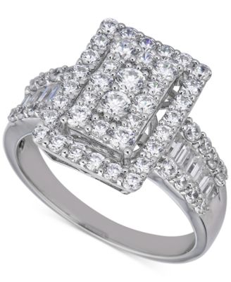 Macy's - Diamond Round & Baguette Rectangular Cluster Ring (1-5/8 ct. t.w.) in 14k White Gold