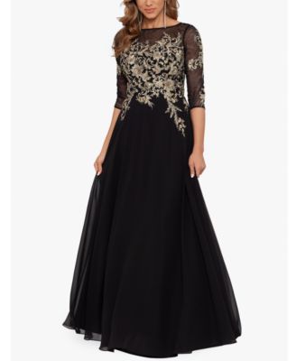 Betsy & Adam - Embroidered 3/4-Sleeve Gown