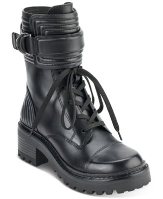 DKNY - Women's Basia Buckled Quilted Block-Heel Combat Boots