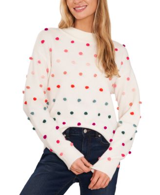 CeCe - Women's Mock Neck Rainbow Pom Pom Sweater