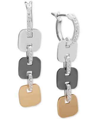 DKNY - Tri-Tone Crystal Square Link Linear Earrings