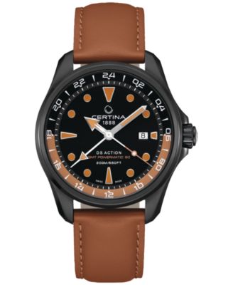 Certina - Men's Swiss Automatic DS Action GMT Brown Leather Strap Watch 43mm