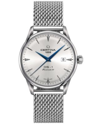 Certina - Men's Swiss Automatic DS-1 Stainless Steel Bracelet Mesh Bracelet & Brown Leather Strap Watch 40mm Gift Set