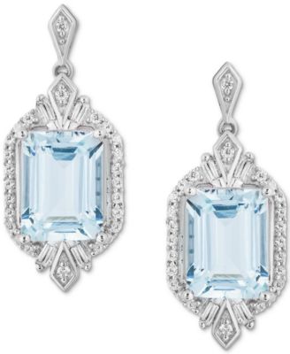 Enchanted Disney Fine Jewelry - Aquamarine (1 ct. t.w.) & Diamond (1/4 ct. t.w.) Elsa Drop Earrings in Sterling Silver