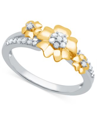 Macy's - Diamond Flower Ring (1/6 ct. t.w.) in Sterling Silver & 14k Gold-Plate