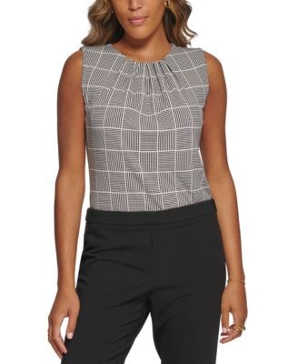 Calvin Klein - Printed Sleeveless Pleat-Neck Top