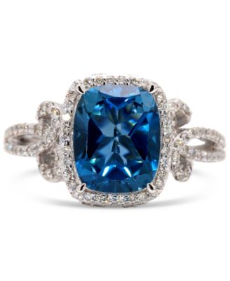 Macy's - London Blue Topaz (3-1/2 ct. t.w.) & Diamond (3/8 ct. t.w.) Swirl Ring in 10k White Gold